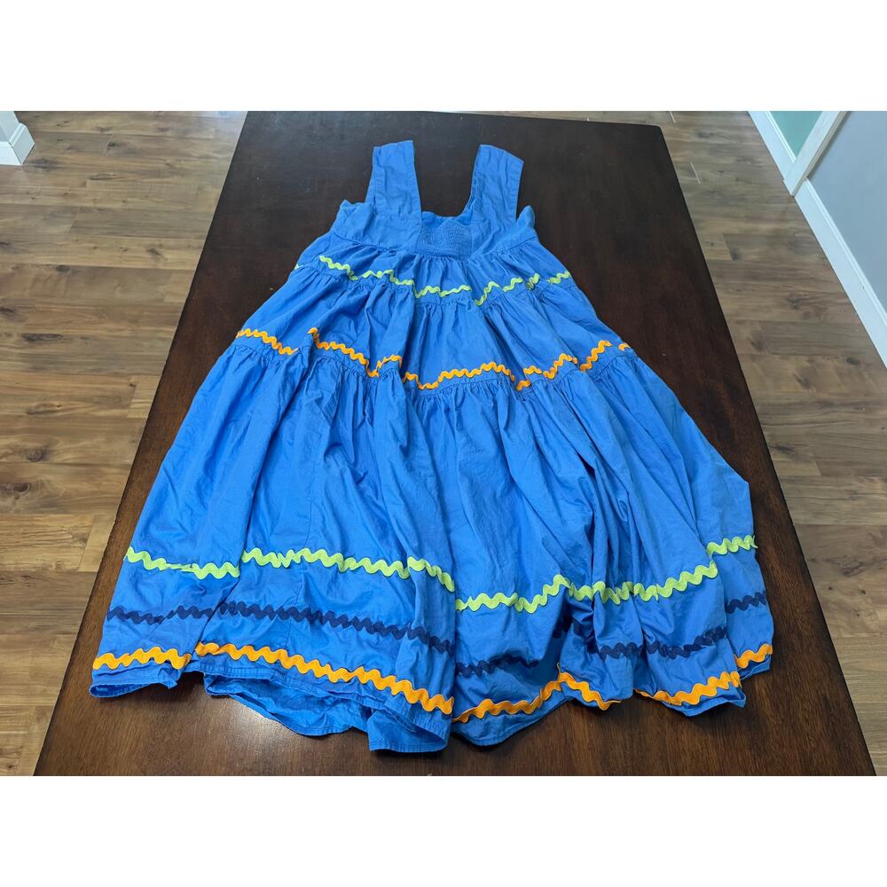 Anthropologie Blue Tiered Ruffle Dress with Contrasting Trim - Picture 4 of 4
